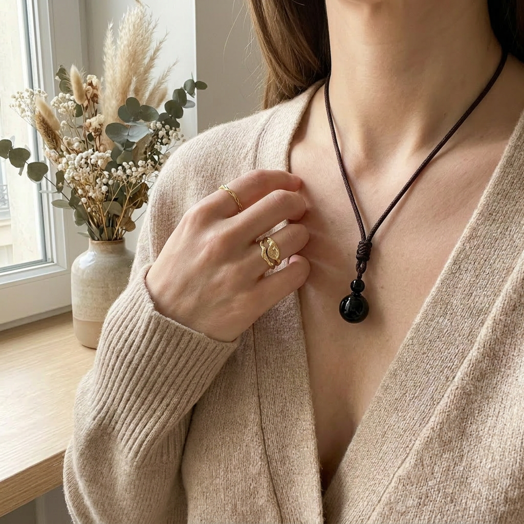 Rainbow Obsidian Ball Necklace